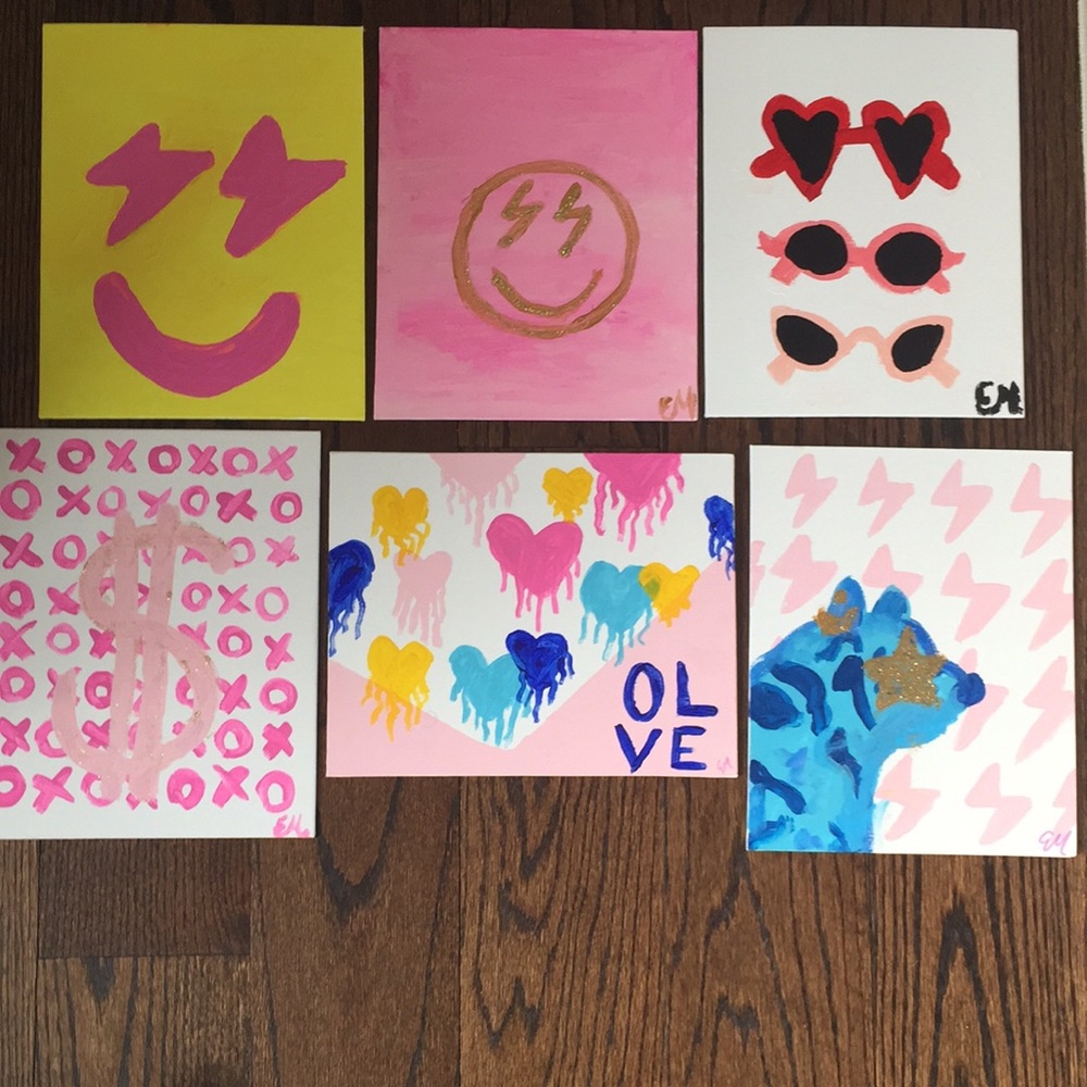Set of 5 preppy canvas paintings